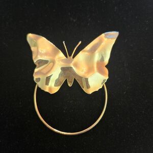Vintage Gold Hammered Butterfy Brooch Pin EYEGLASS HOLDER